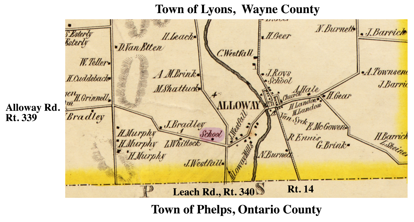 1853 Wayne County Jennings School Excerpt Map
